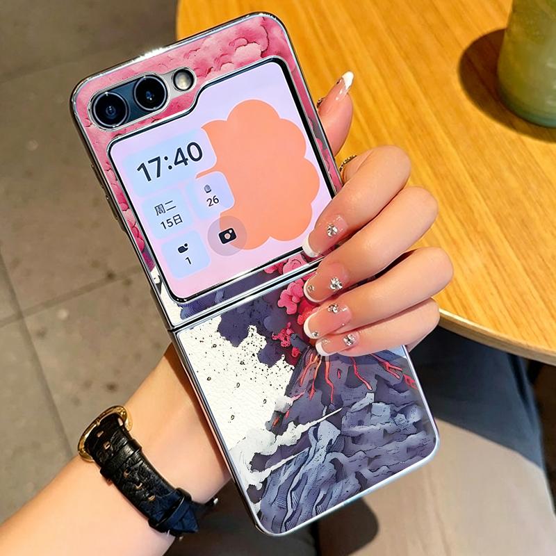 Mountains and Rivers Scencery Case For Samsung Galaxy Z FlIP 7 FE 6 5 Plating PC+PU Leather Hybrid Folding Cover For Samsung Z Flip7 Flip6 Flip5