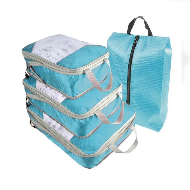 4 Pcs/set Compression Packing Cubes Travel Storage Bag Suitcase Packing Mesh Bags for Clothing Underwear Shoes