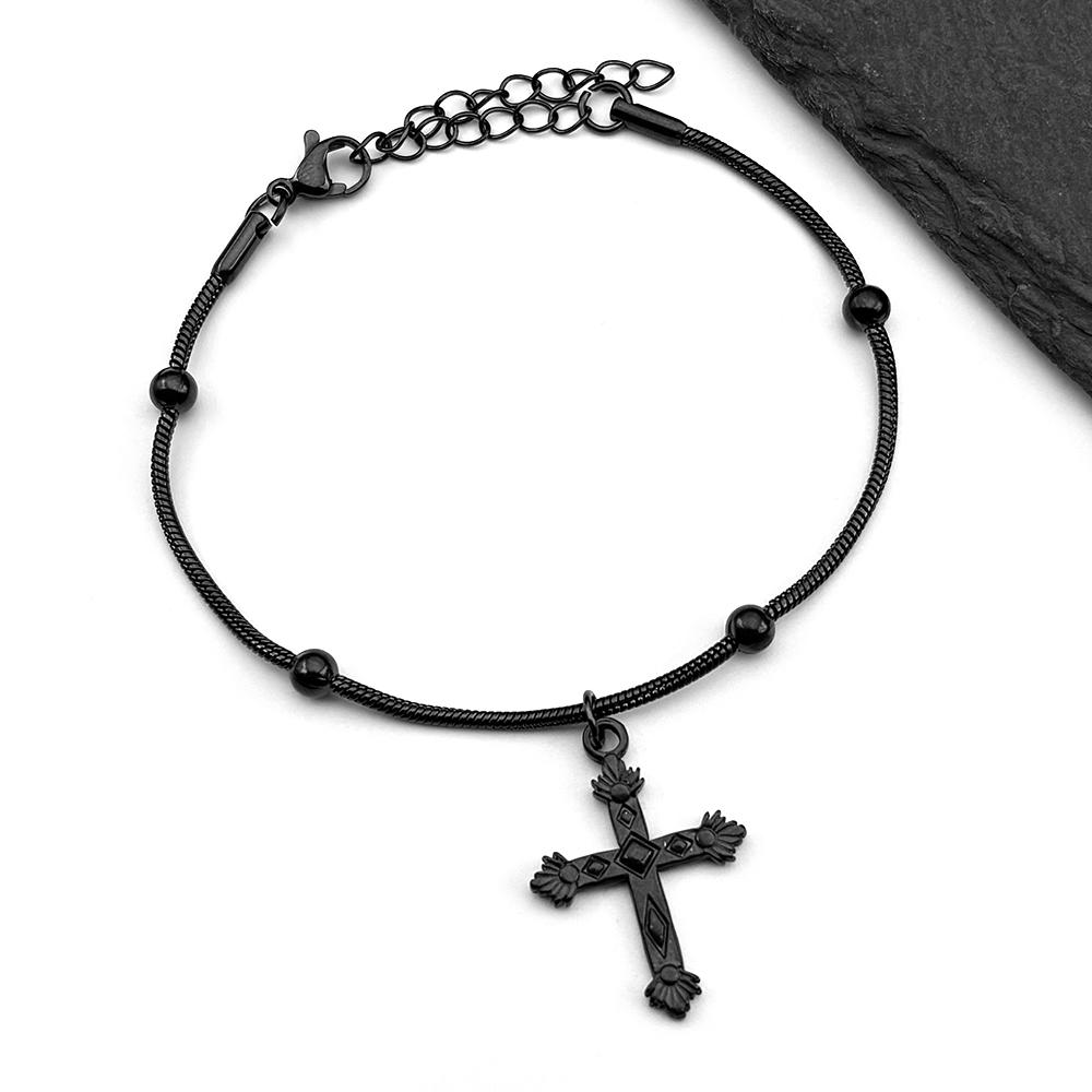 Catholic Cross Pendant Bracelet For Women Men Stainless Steel Gold Silver Color Adjustable Beads Hand Chain Amullet Jewelry Gift