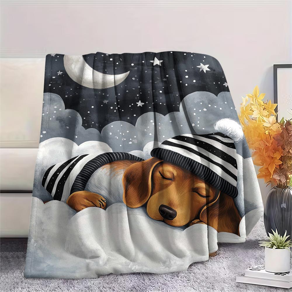 1 Stück Gute Nacht Hunde Aufdruck Flanelldecke, Hohe Qualität, Bequem für Alle Jahreszeiten, Heimdekoration, Wärme und Komfort, Perfekt für Weihnachtsgeschenke