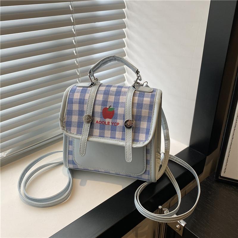 

2025 лето новая мода студент большая вместимость путешествия клетчатый простой повседневный двухплечевой сумка-тоут женская синий