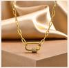 Collar con Colgante de Imperdible de Seguridad para Mujer, Acero Inoxidable Circonita Clip Gota Cadena Ajustable Chapado en Oro de 18k