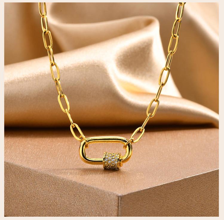 Collar con Colgante de Imperdible de Seguridad para Mujer, Acero Inoxidable Circonita Clip Gota Cadena Ajustable Chapado en Oro de 18k