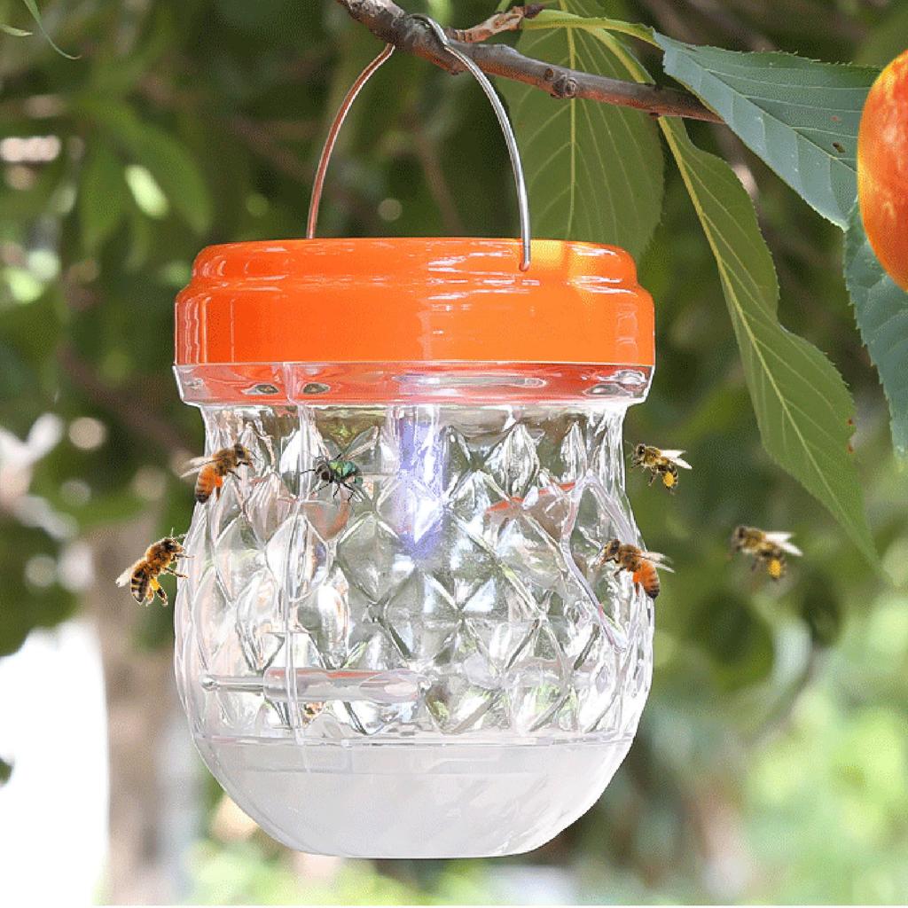 Wasps Traps, Solar Powered Bee Trap With UV LED Light Outdoor Hanging Traps, Reusable Hornets Trap For Indoor Outdoor Patio Garden Home