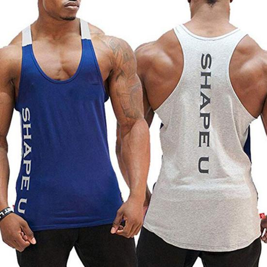 Erkek Harf Baskılı Renk Bloklu Kolsuz U Yaka Yelek Slim Fit Fitness Atlet