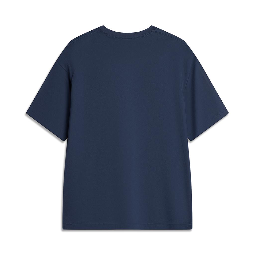 Li Ning Sports Trend Series Round Neck Pullover Solid Color Short Sleeve T-Shirt Men Tops Deep-Iris-Blue AHSU511-6