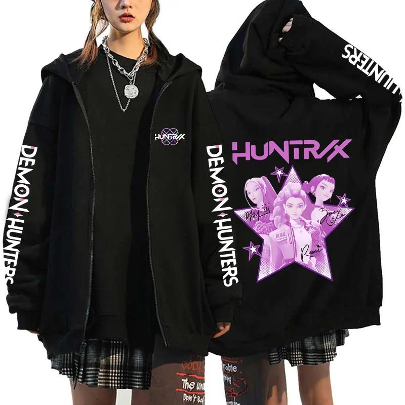 Hot Kpop Demon Hunters Printed Hoodies Hip-hop Zipper Hoodies Autumn Winter Streetwear Sweatshirt Women Men Long Sleeve Zip Coat