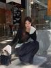 Women's Gray Slim-Fit Off-Shoulder Fur Collar Long-Sleeve Top for Autumn/Winter