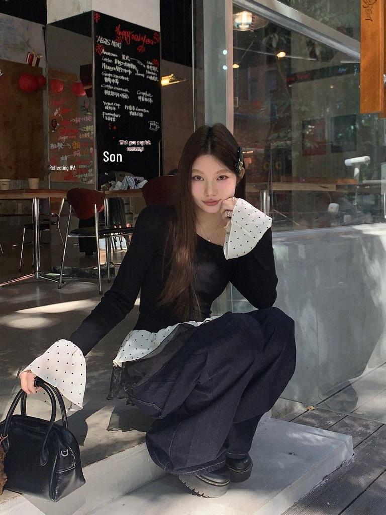 Women's Gray Slim-Fit Off-Shoulder Fur Collar Long-Sleeve Top for Autumn/Winter