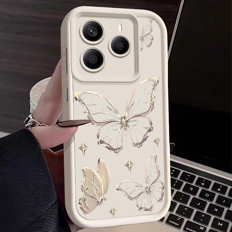 

Чехол для телефона с принтом бабочки для Xiaomi 14T 13T Pro Poco X7 F6 X6 Redmi Note 14 13 Pro 12 11 Мягкий силиконовый противоударный матовый бампер TPU Redmi Note 14 5G бежевый