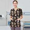 Women's Fashion Printed Short Sleeve V Neck Pattern Tops Pocket Working T-shirts