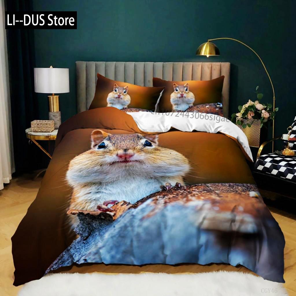 

Squirrel Duvet Cover Set Cute Squirrel Branches Comforter Cover For Kids Boys Girl Microfiber Animal Theme King Size Bedding Set EU Single(135*200cm)3pcs