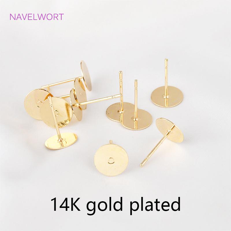 Brass Metal Blank Earring Studs Base Pins 14K Gold Plating Ear Post with Pad,DIY Jewelry Making Accessories Wholesale