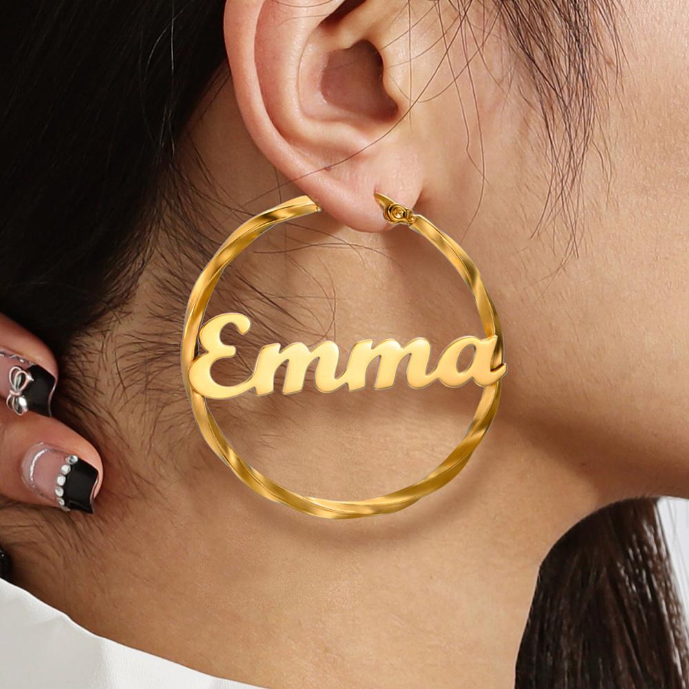 Personalisierte Creolen für Damen Ohrringe mit individuellem Namen Edelstahl-Creolen Angepasste runde Ohrringe Statement-Ohrschmuck Geschenk 2026