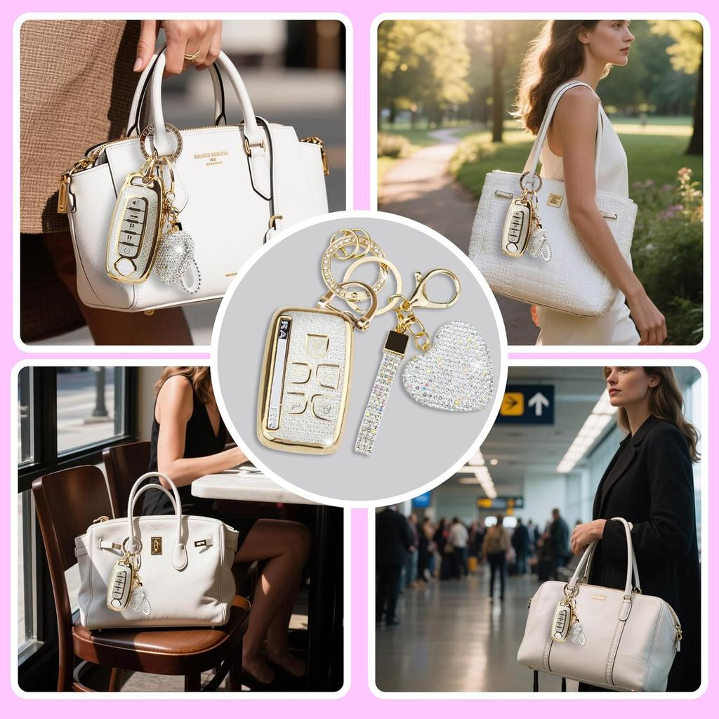 for Land Rover Key Fob Cover with Heart Keychain for Women, Compatible with Range Rover Evoque Sport Velar Land Rover Discovery Jaguar F-Pace F-Type