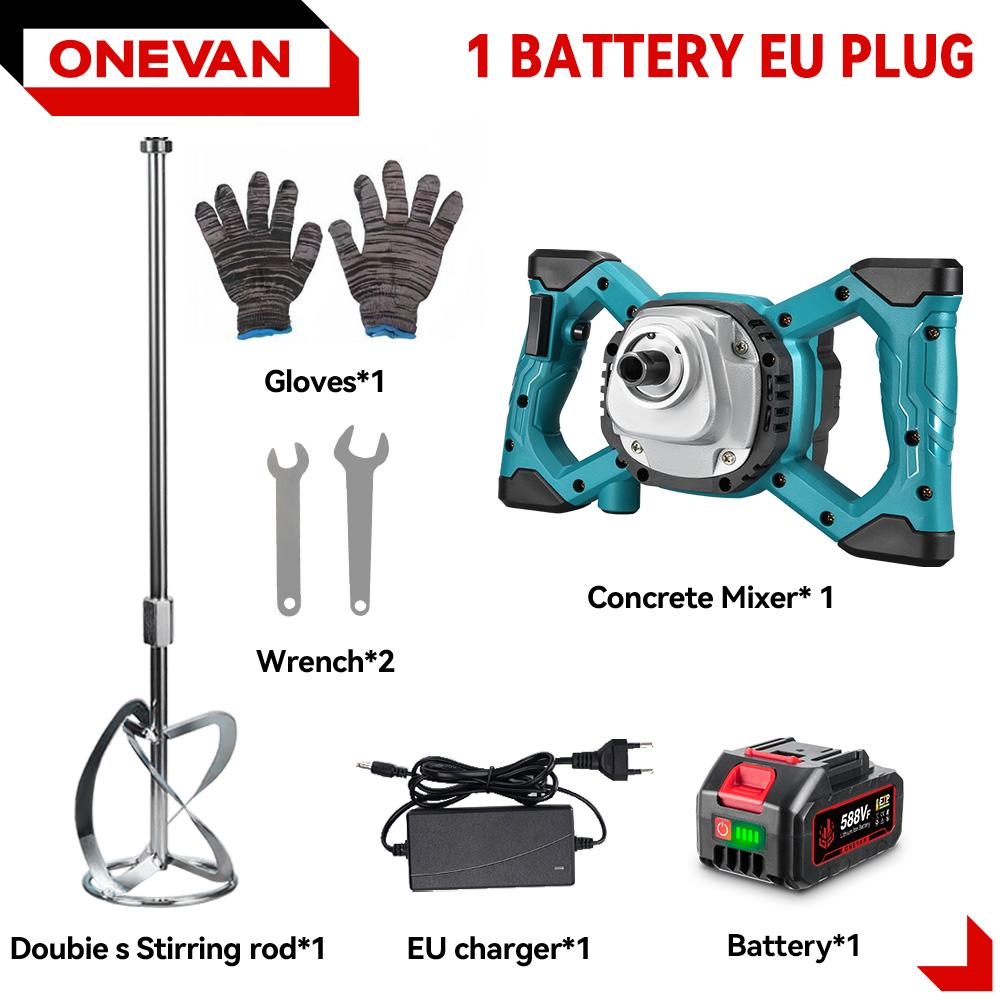 

ONEVAN Бесщеточный электрический бетоносмеситель 6-скоростной аккумуляторный цементный раствор штукатурный блендер миксер для краски для аккумулятора Makita 18V пин 1 Battery EU Plug