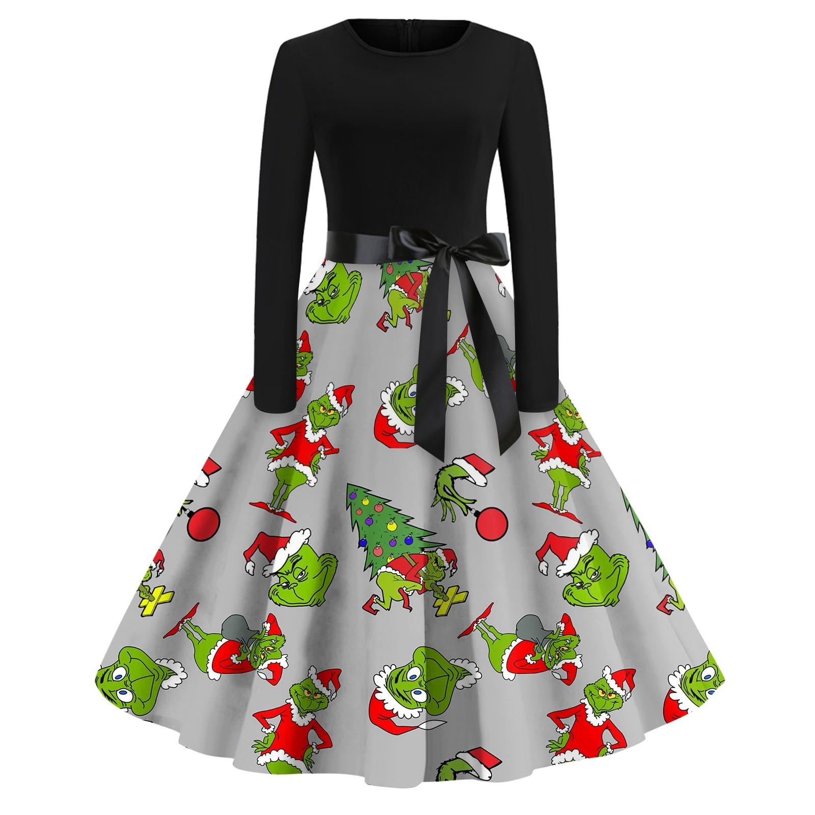 

Женское повседневное рождественское платье с круглым вырезом и широкими рукавами, облегающее платье M