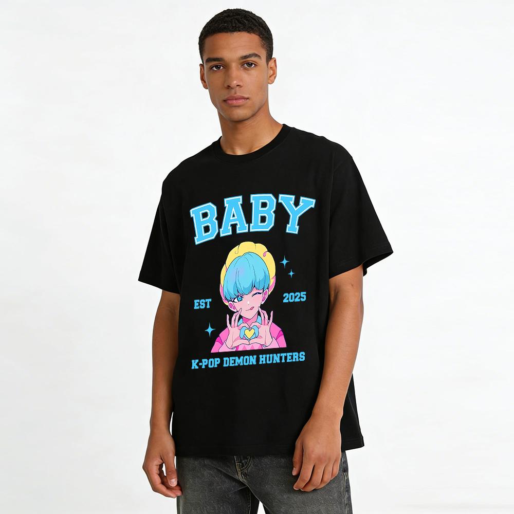 2025 New BABY Series K-POP Demon Hunters Themed Heart Gesture Anime Style Trendy Print Top Pure Cotton T-shirt