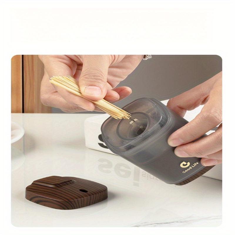 Press-type Automatic Toothpick Box, Light Luxury Wood Grain Creative Square, Suitable for Home Use/Hotel/Restaurant/Hotel, Portable Toothpick