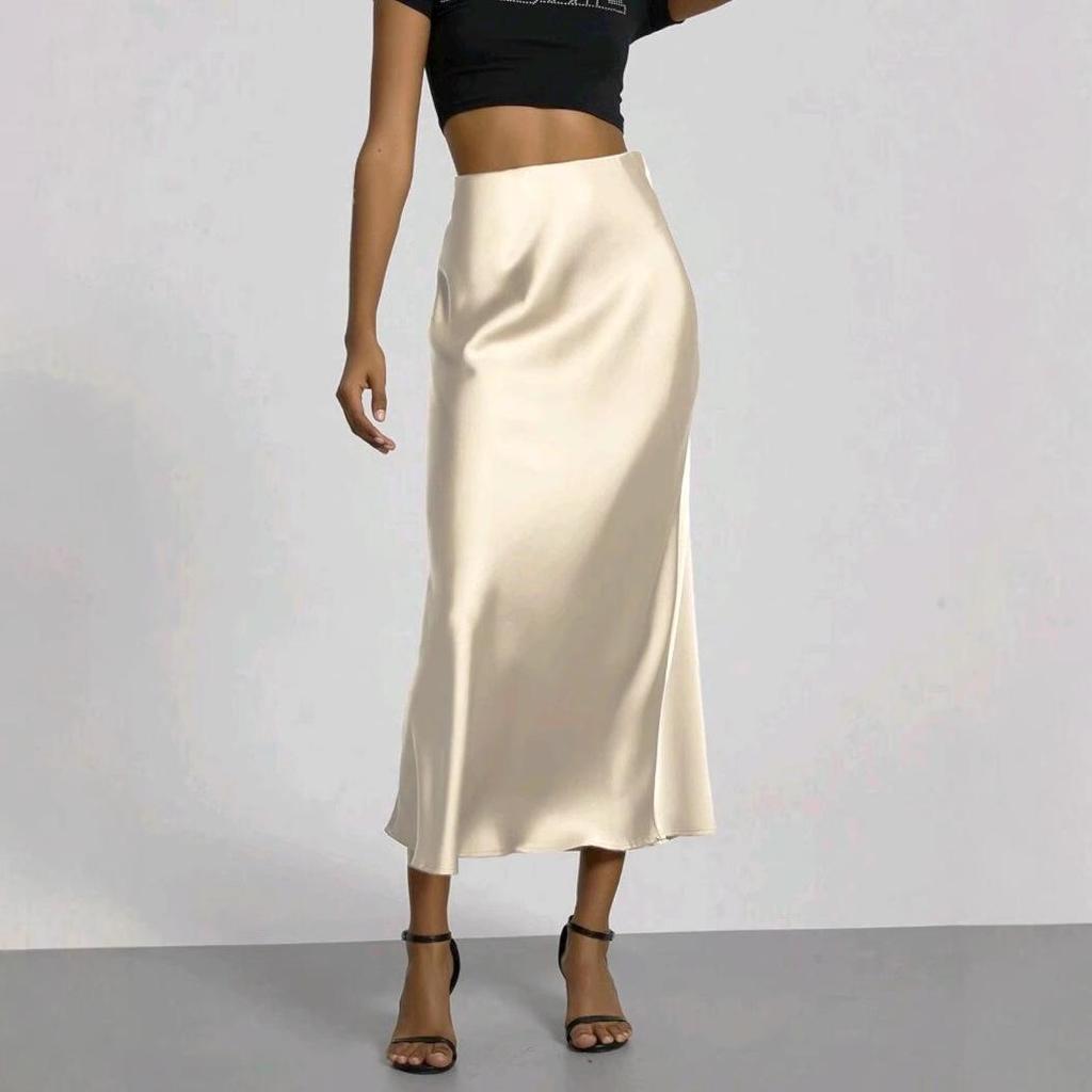 Elegant Satin Midi Skirt - Slim Fit, European Style