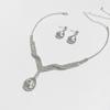 Luxury Korean Versatile Rhinestone Jewelry, Bridal Wedding V-Collar Jewelry Wedding Dress Earrings Necklace Set
