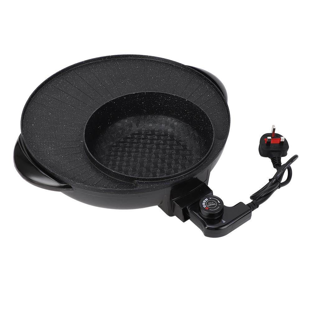 2 i 1 Non Stick elektrisk grill og varm gryte med glasslokk
