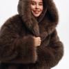 Women's Hooded Long Sleeve Faux Fox Fur Coat Loose Fit Casual Winter Short Jacket
