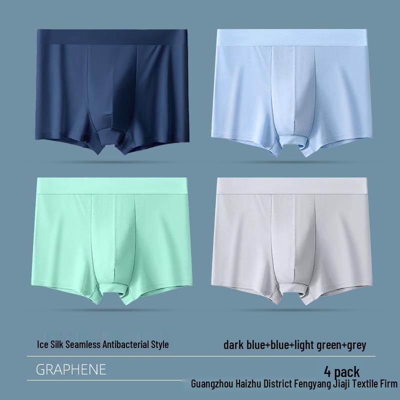 Men's Ice Silk Breathable Mid-Waist Boxers - Solid Color Comfortable Underwear for Boys