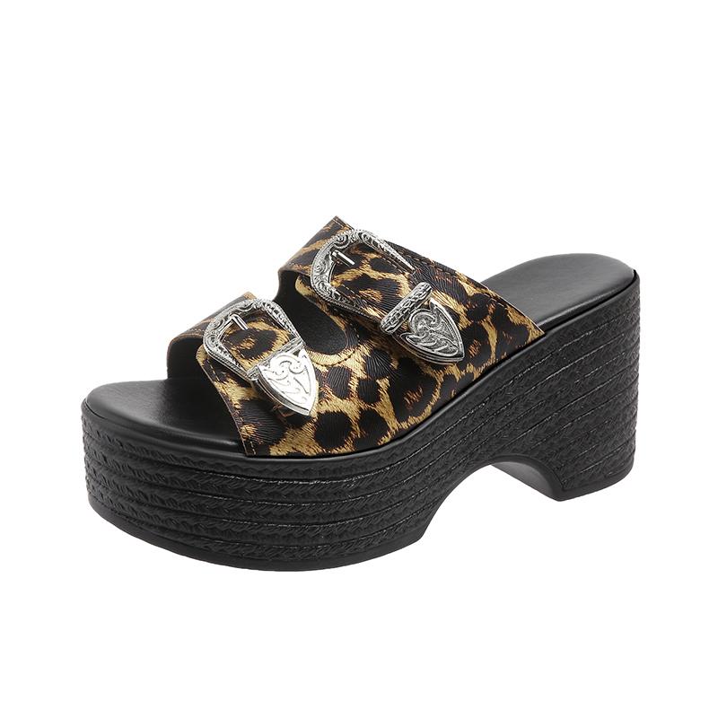 Fashion Sexy 9CM Thick Bottom Bow-shaped Women's Slippers Summer Platform Black Buckle Wedge Sandals Ladies Thick Casual Mules Sandalias