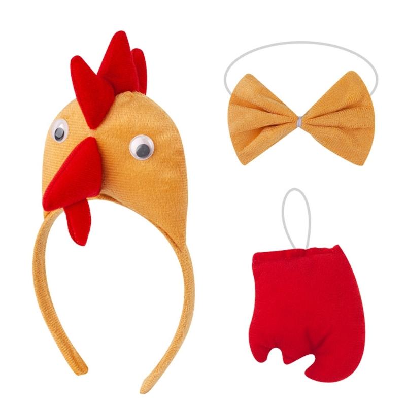 3Pcs Adult Kids Thanksgiving Turkey Costumes Set Includes Turkey Headband,Bowtie,Turkey Tail for Halloween Cosplay Party