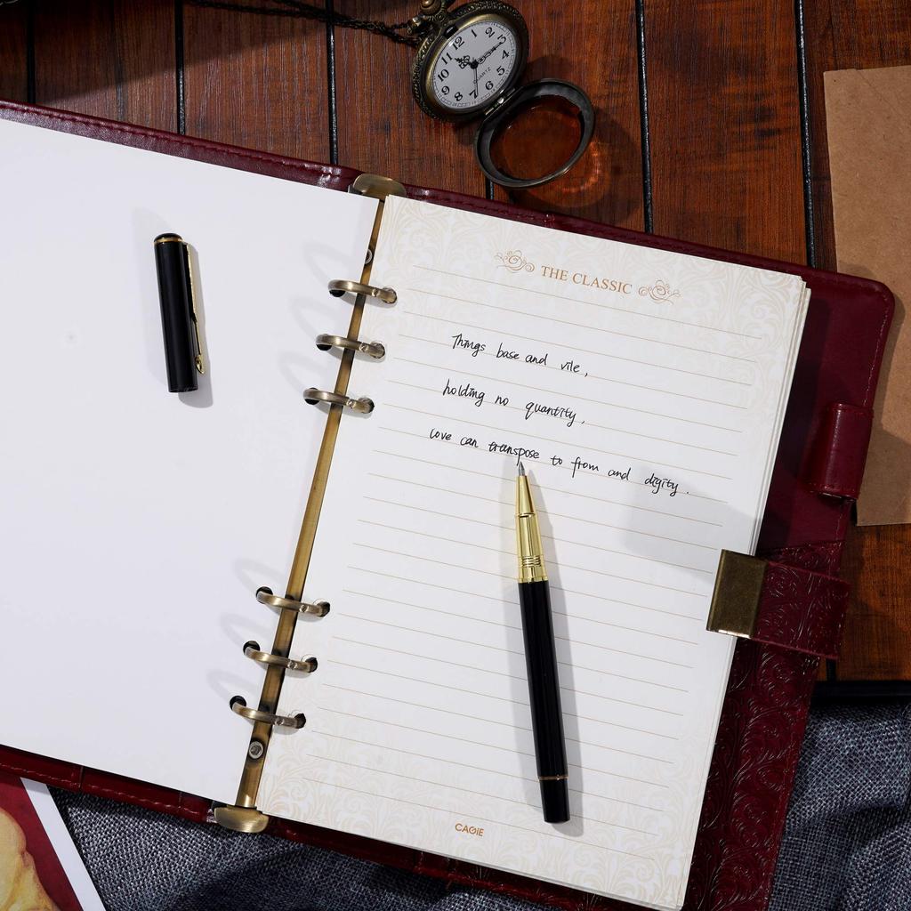 CAGIE System Planner A5 Lockable Notebook Antique Diary with Business Card Gift for School Waterproof PU 230 x Red Lock, Loose-leaf, 6-ring Ring,