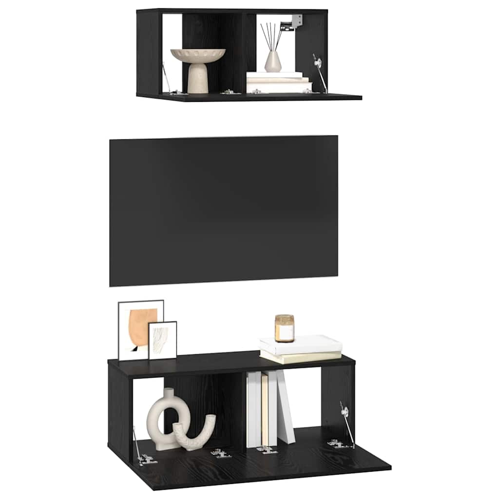 vidaXL TV Cabinet Set 2 pcs Black Oak Effect Particleboard