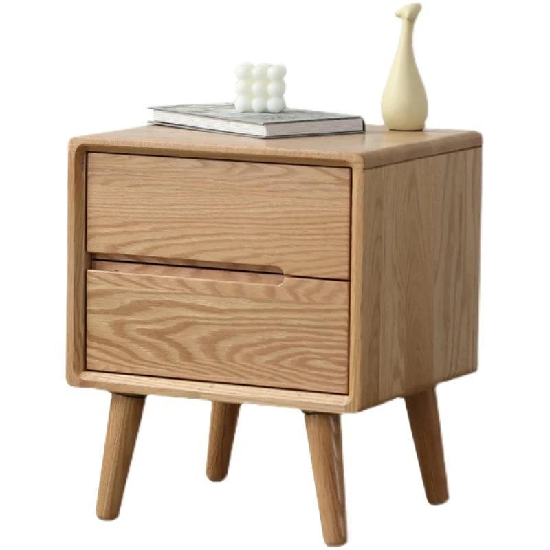 Nordic Bedside Table Japanese-style Bedroom Furniture Double Drawer Locker White Oak Bedside Cabinet Nightstands Solid Wood