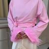 Women S Oversize Long Sleeve T Shirt With Flared Cuffs Fur Trim