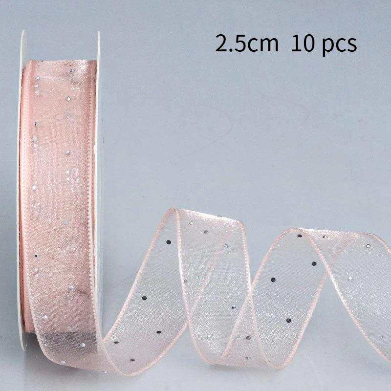 10Pcs Hotfix Crystal Organza Ribbon Trim 2.5Cm/4.0Cm 10 Yards For Handmade Bows Hair Clips Garments And Gift Boxes