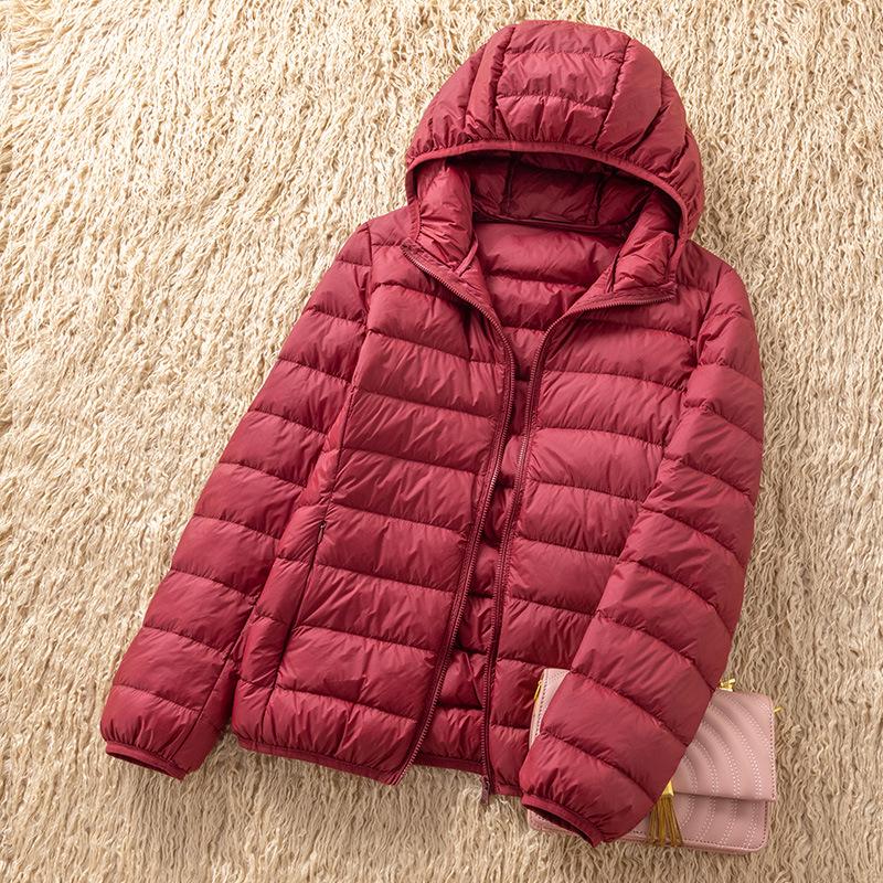 Women's Lightweight Down Jacket Short Warm Fashionable Hooded Lightweight Fitted Outerwear