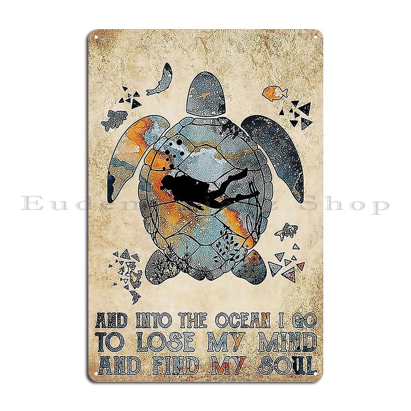 Swimming Into The Ocean I Go To Find My Soul Mysteries of the Abyss Metal Living Room Cinema Kitchen Print Tin Sign Poster