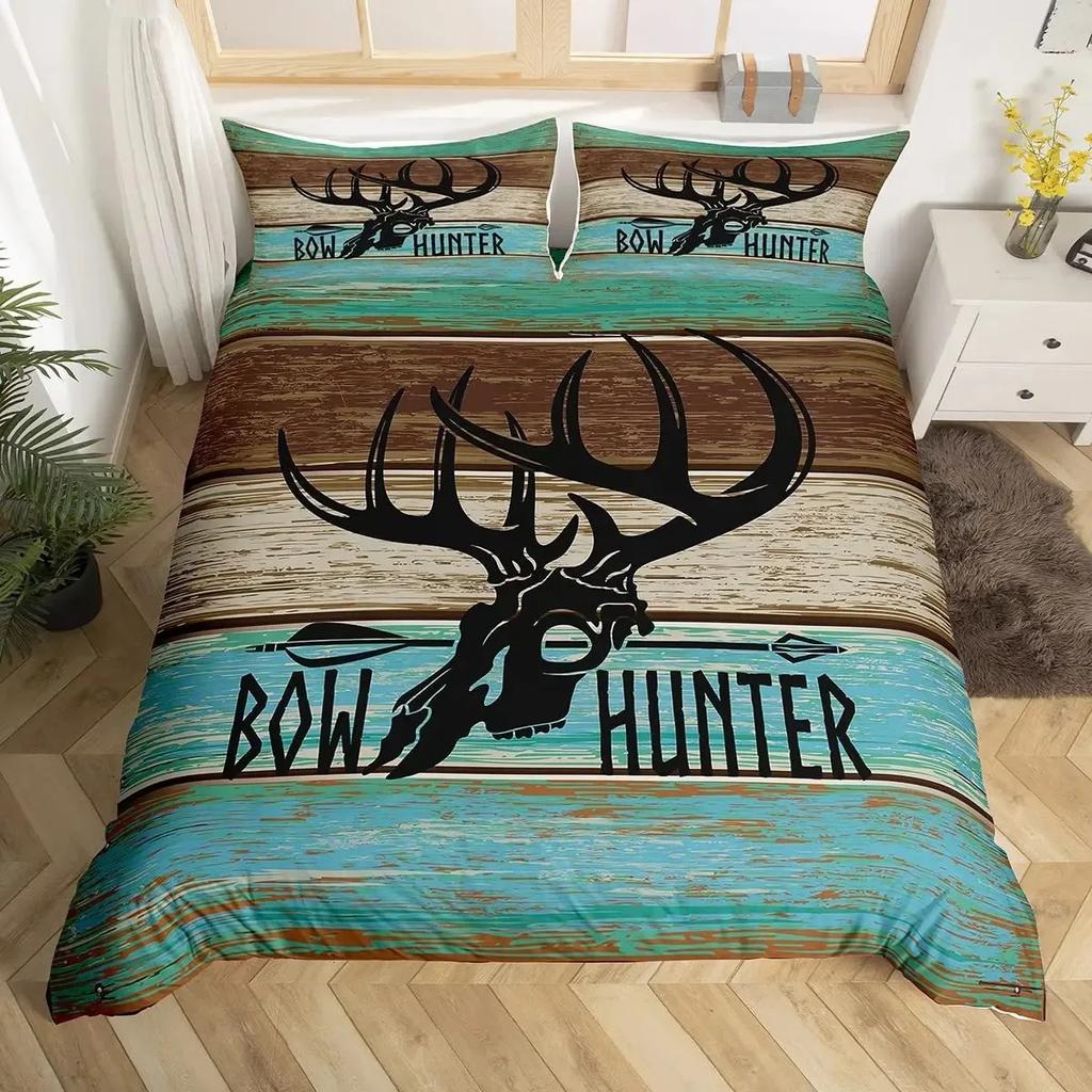 Deer Skull Rose Flowers And Feathers Duvet Cover Set Boho Dreamcatcher Bedding Sets With Floral Skull Head Comforter Cover Set