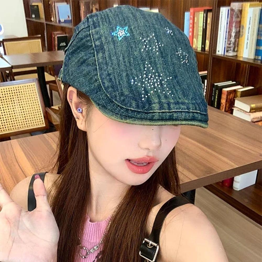 Y2k Star Cowboy Beret Embroidey Painter Hat Casual Artist Hat Spring Summer