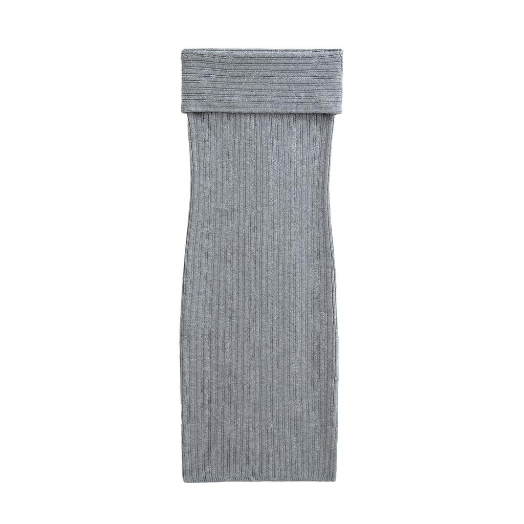 2025 Spring/Summer European Street Style Knit Bodycon Skirt: Solid Color, Turn-Up, Low Waist, Slimming Midi Skirt