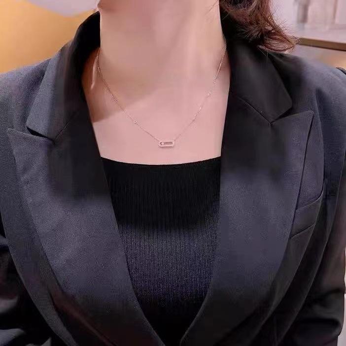 Messika Women's 18k Rose Gold Dynamic Sliding Clavicle Necklace with Single Diamond and Full Diamond Design