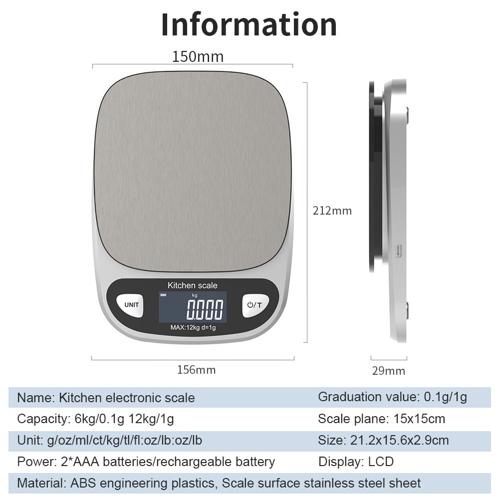 Accurate Digital Scale 12kg/1g 6kg/0.1g Household Waterproof Scale Electronic Scale for Jewelry Food Baking