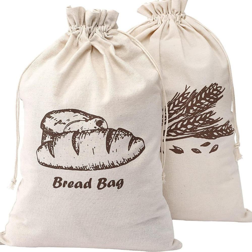Reusable Linen Bread Bag Oxford Cloth Drawstring Bag Durable Bread Storage Bags  Kitchen Supplies