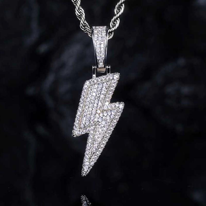 Hip Hop Lightning Pendant Necklace With Zirconia Accents Copper Chain Dual Tone Gold Platinum 60cm Geometric Jewelry