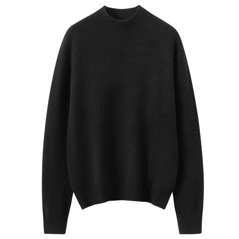 Women's High Neck Solid Color Cashmere Loose Pullover - Long Sleeve Casual Autumn/Winter Knit Sweater