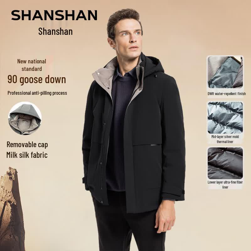 SHANSHAN Men s Removable Hood Goose Down Jacket XL