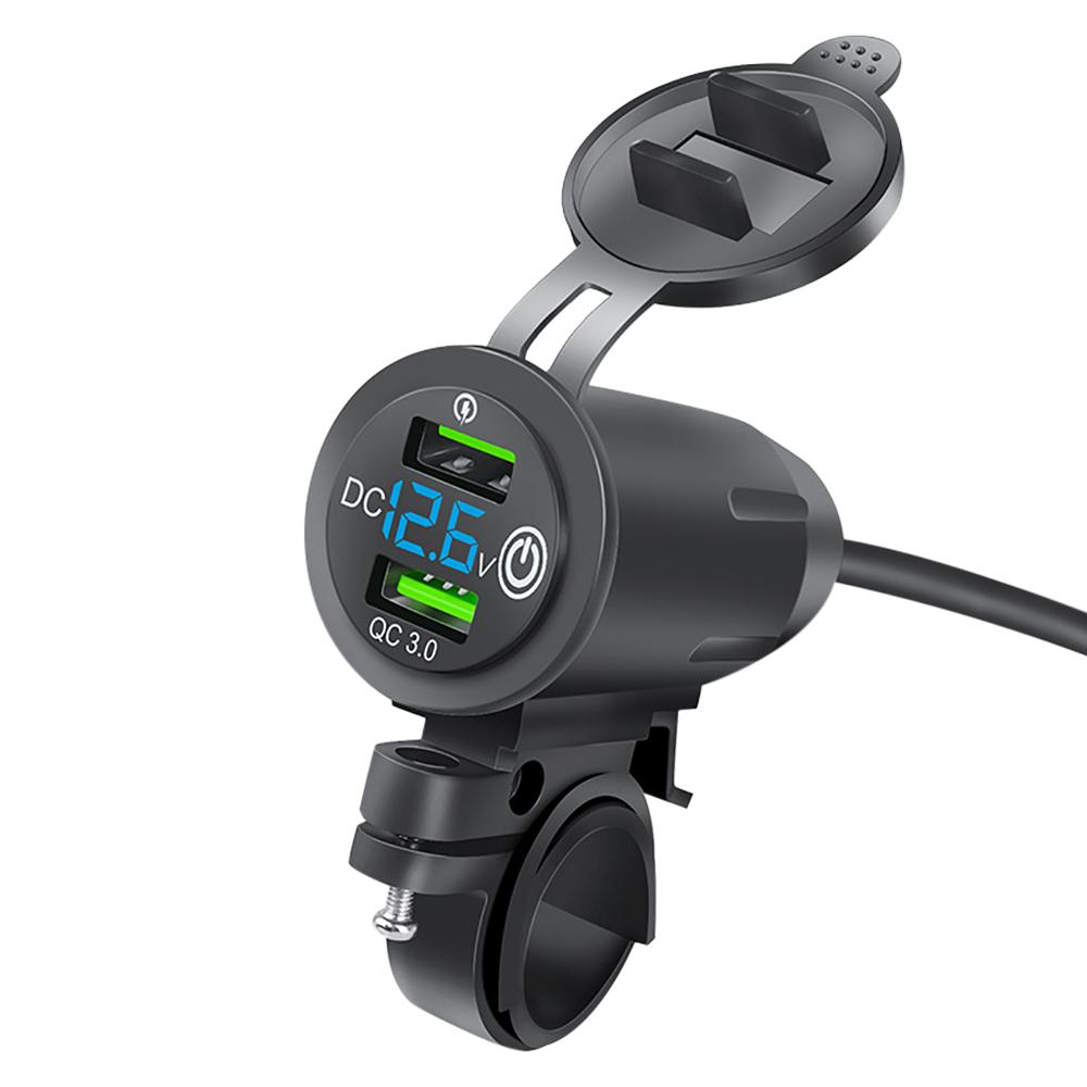 

Зарядное устройство для мотоцикла Dual QC 3.0 USB зарядное устройство вольтметр модифицированное зеркало телефон зарядное устройство водонепроницаемый быстрый адаптер питания гнездо синий