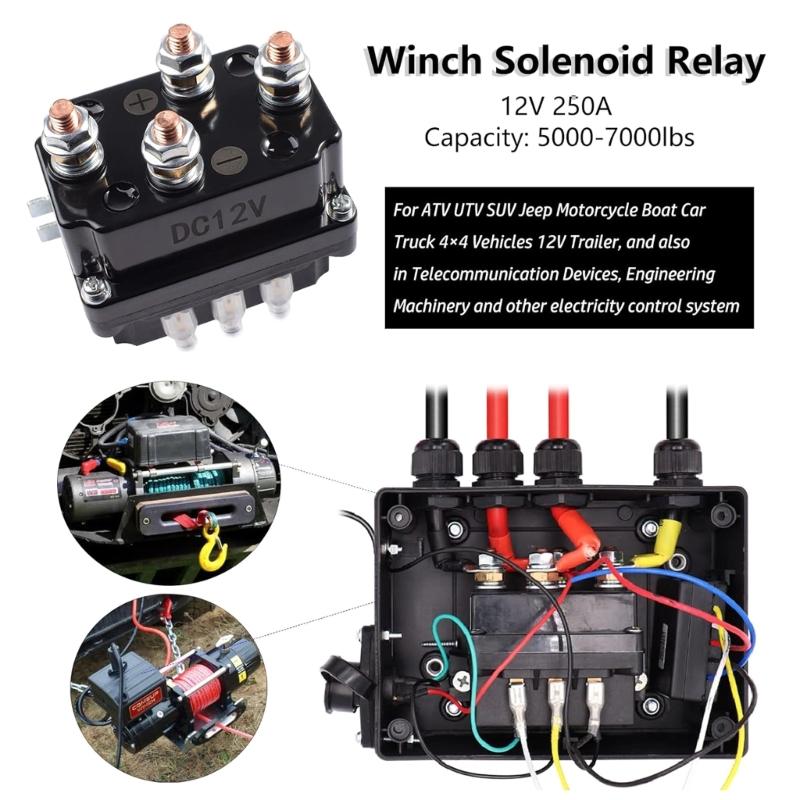 12V 250A Winch Solenoid Relays Contactors Thumb Truck for ATV Truck 5000-7000lbs with 6 Protecting Caps