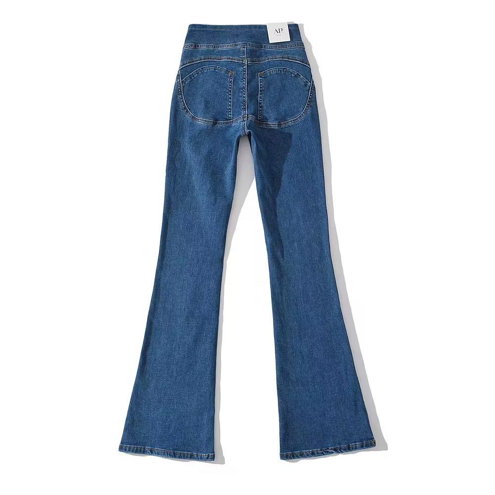 

Women s High-Waisted Slimming Micro-Flare Jeans - 2022 Autumn Spicy Girl Style with Two-Button Skinny Fit and Hip-Lifting Design. L темно-синий