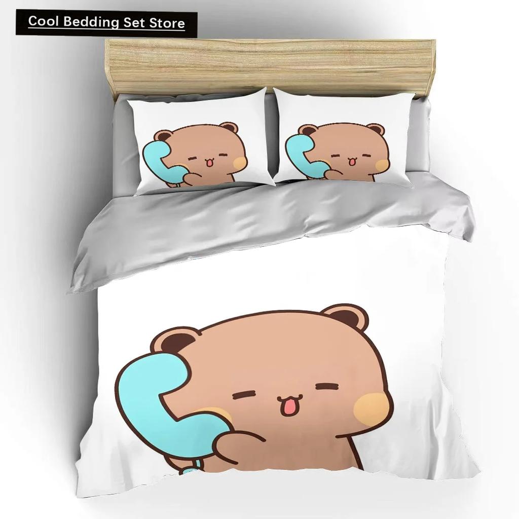 Set Letto 3D Bubu Dudu Cartone Animato Orsetto Carino Kawaii Regalo di Natale King Twin Double Bambino Set Copripiumino in Microfibra o Poliestere